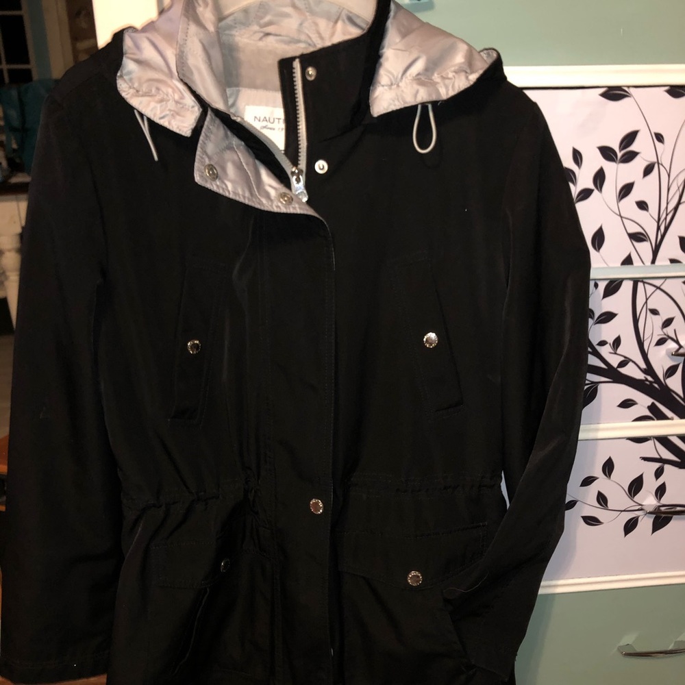 Nautica black fall spring hooded jacket sz XL